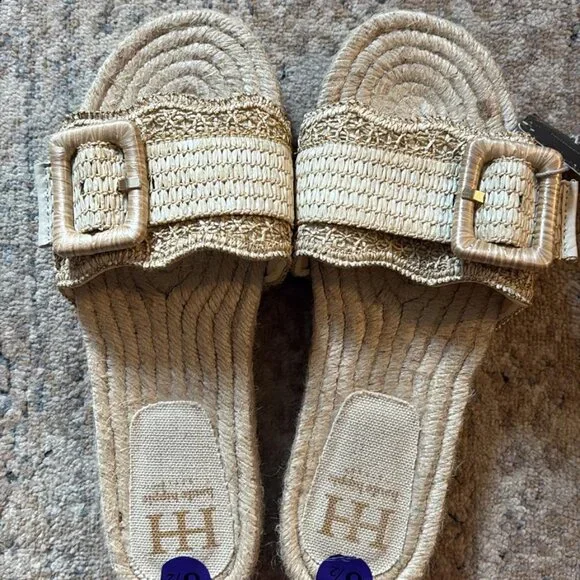 Haute Hippie Woven Straw Slide Espadrille Sandals with Buckle- Size 8.5 - Picture 2 of 4